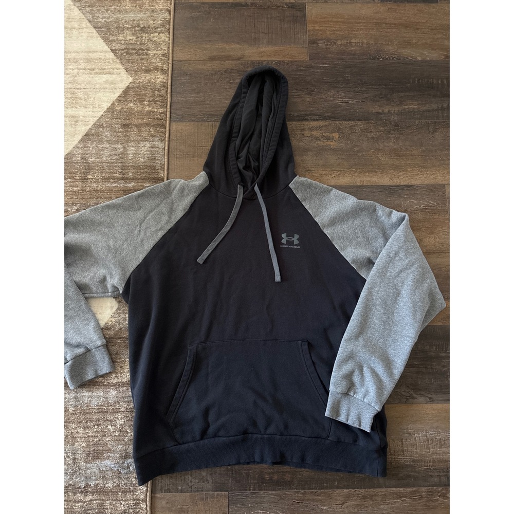 Under Armour Mens Rival Fleece Hoodie XXL Black Gray Raglan Pullover Sweatshirt
